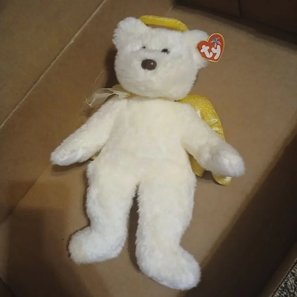 NEW Ty Vintage HALO ll BUDDY Angel Bear White Glitter Fur Toy Stuffed Animal